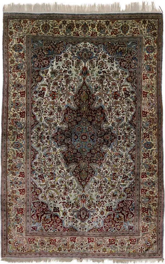 Kashan Tappeto 200x130 Beige (Iran) Annodato A Mano