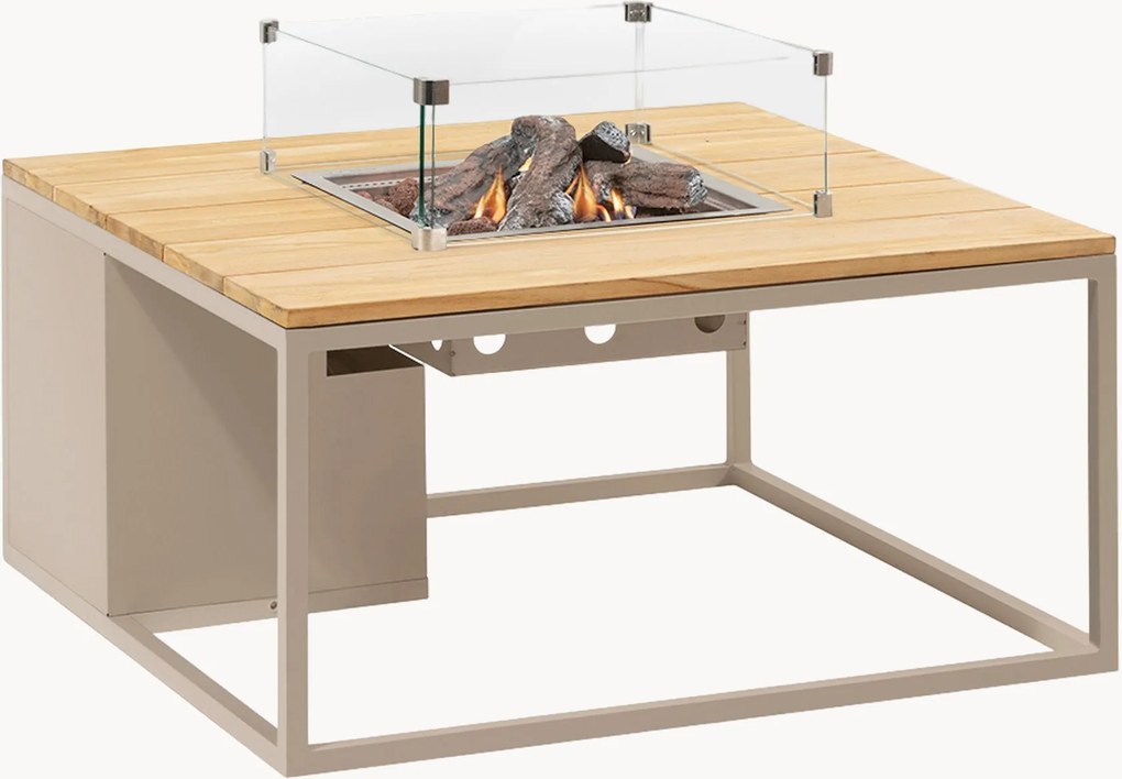 Tavolino da caffè da esterno Cosiloft con braciere e piano in legno di teak