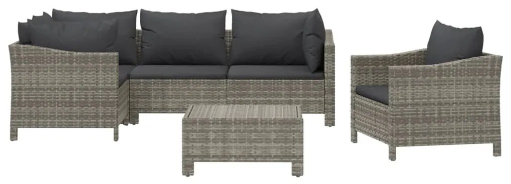 Set divani da giardino 6 pz con cuscini in polyrattan grigio