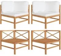 Divani Angolari 2 pz Cuscini Crema in Massello di Teak cod mxl 74073