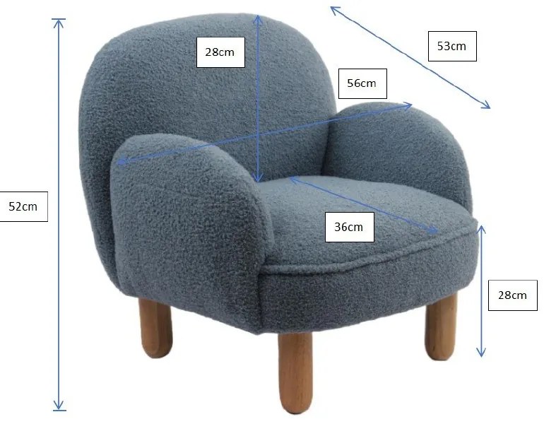 Poltrona per bambini blu con rivestimento in bouclé Rocky – Vipack