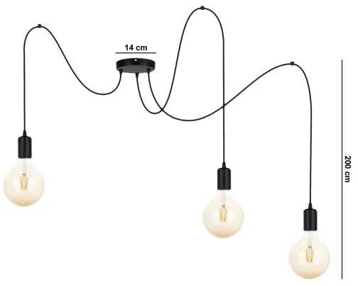 Lampadario a sospensione con filo MIROS 3xE27/60W/230V ragno nero