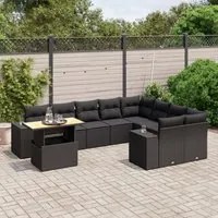 Set Divani da Giardino 10pz con Cuscini in Polyrattan Nero 3272798