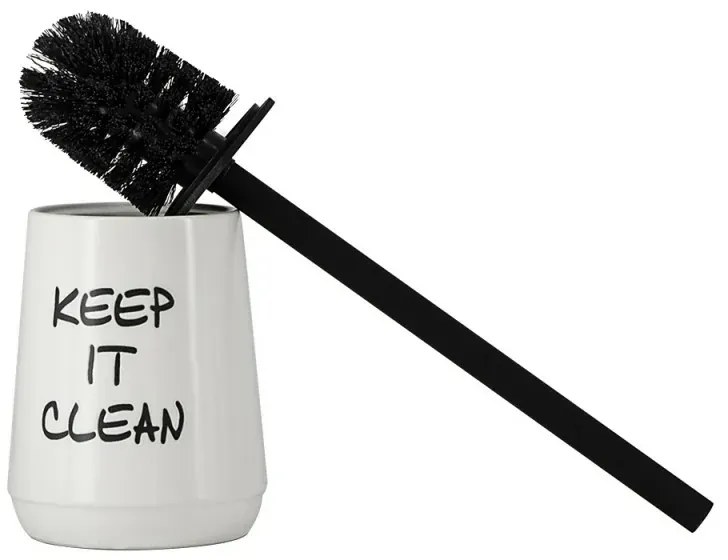 Portascopino da appoggio linea Wash in ceramica bianco con scritte nere