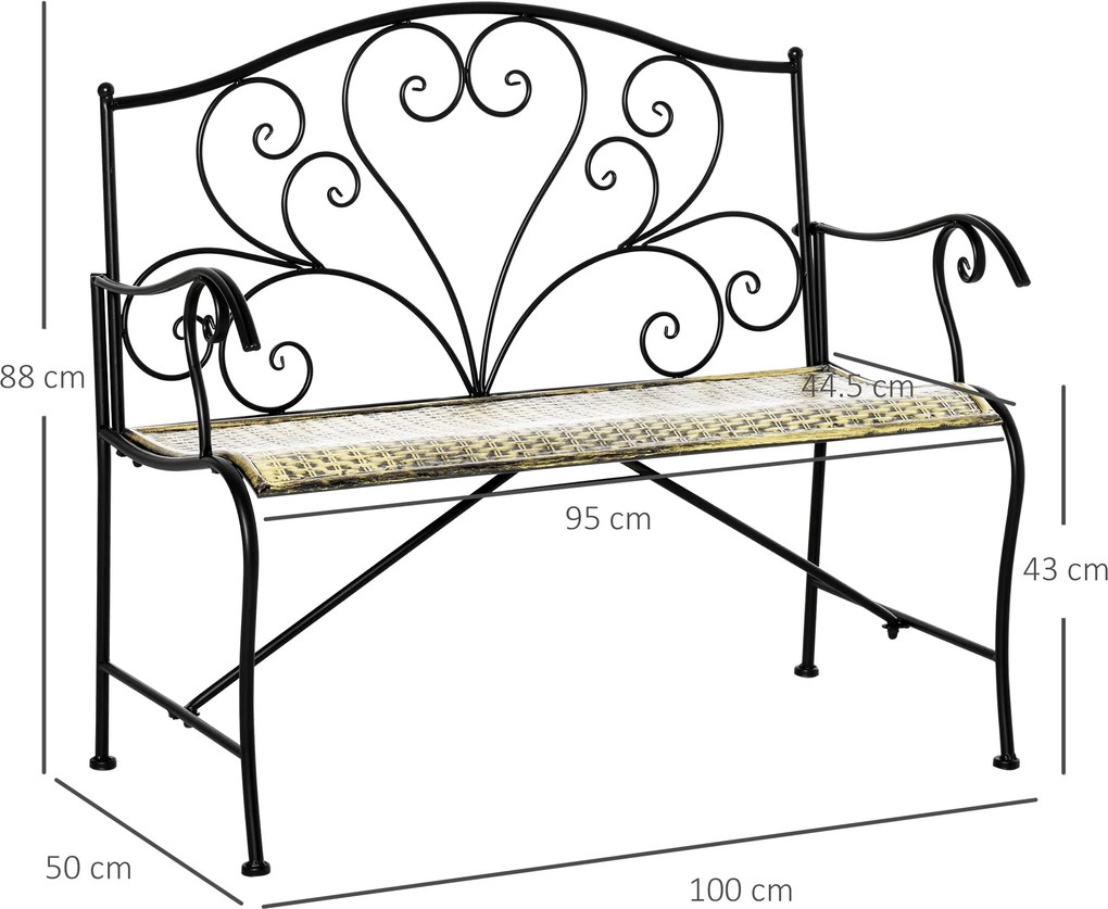 Panchina 2 Posti da giardino 100x50x88 cm in Ferro Nero e Bronzo...