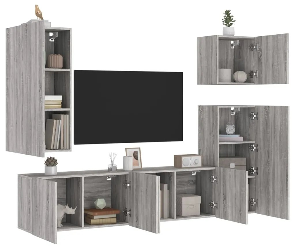 Mobili Tv A Muro 5pz Grigio Sonoma İn Legno Multistrato /
