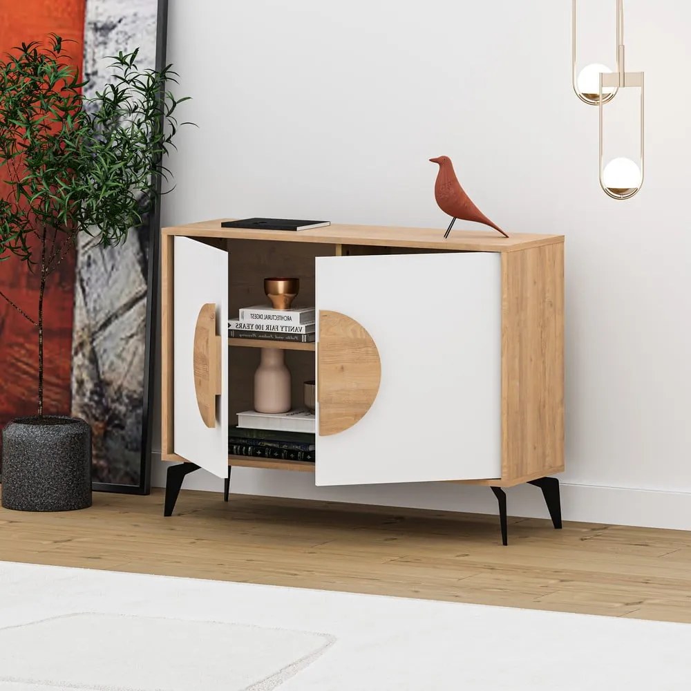 Cassettiera bassa in rovere decorata in bianco e naturale 110x82 cm Vae - Marckeric