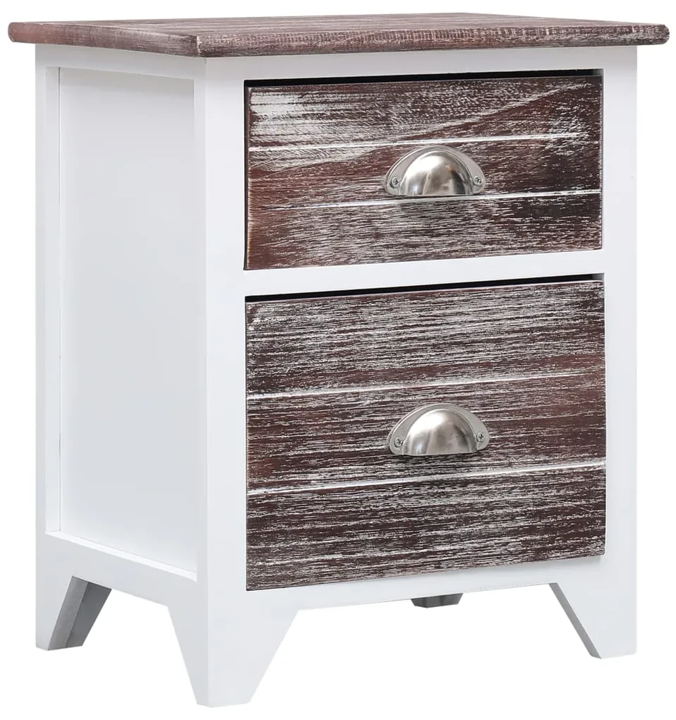 Comodino marrone e bianco 38x28x45 cm in legno di paulownia