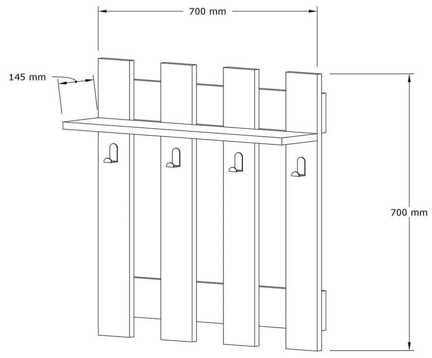 Mensola da parete marrone scuro con 4 appendini Carina - Puqa Design