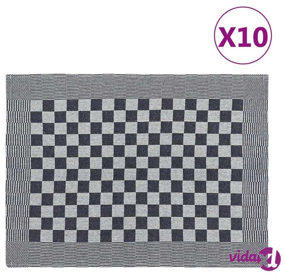 vidaXL Strofinacci da Cucina 10 pz Neri e Bianchi 50x70 cm in Cotone