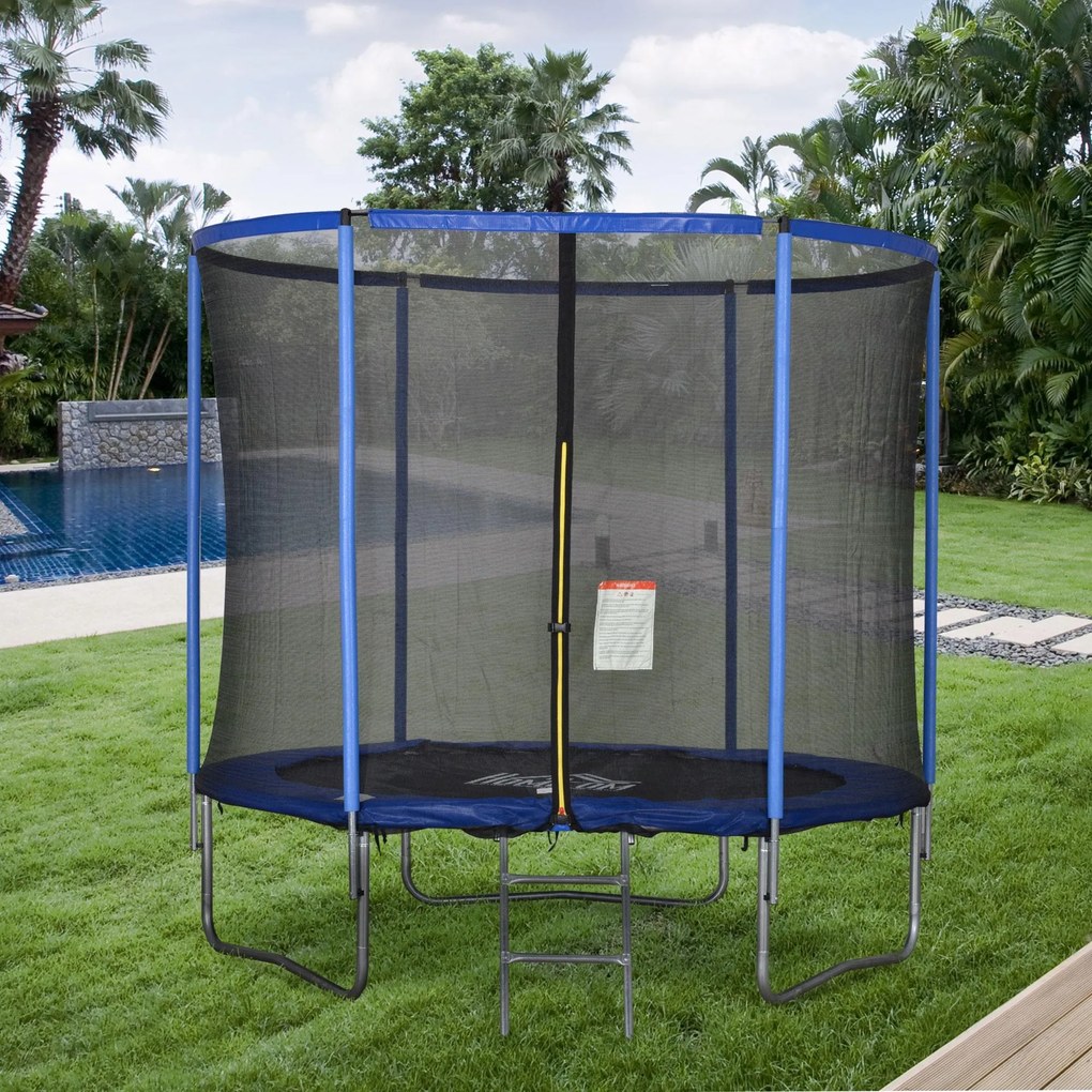 Trampolino Tappeto Elastico Ø244x240 cm con Rete e Bordo Imbottito Blu e Nero...