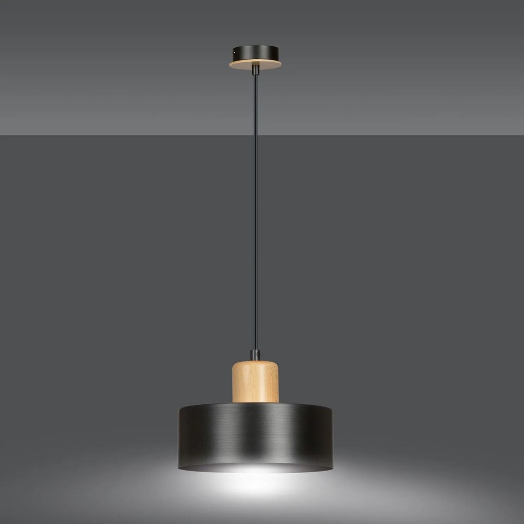 Sospensione Nordica 1 Luce Torin In Acciaio Nero E Legno