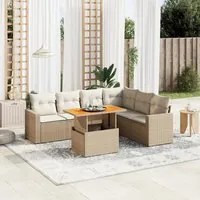 Set Divani da Giardino 7 pz con Cuscini Beige in Polyrattan 3271331