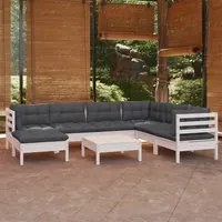 Set Divani da Giardino 8 pz con Cuscini Bianchi Legno di Pino 3096654