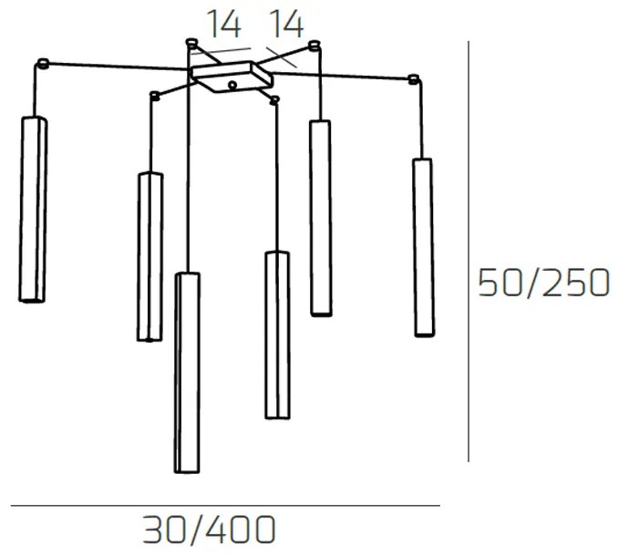 Sospensione Moderna Square Tube Metallo Sabbia 6 Luci Gu10