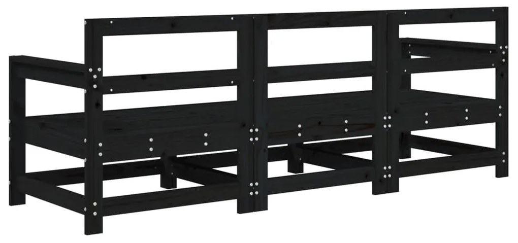 Set Salotto da Giardino 3 pz Nero in Legno Massello di Pino