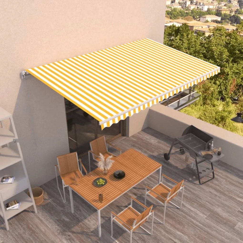 Tenda Da Sole Retrattile Manuale 500x350 Cm Gialla E Bianca /