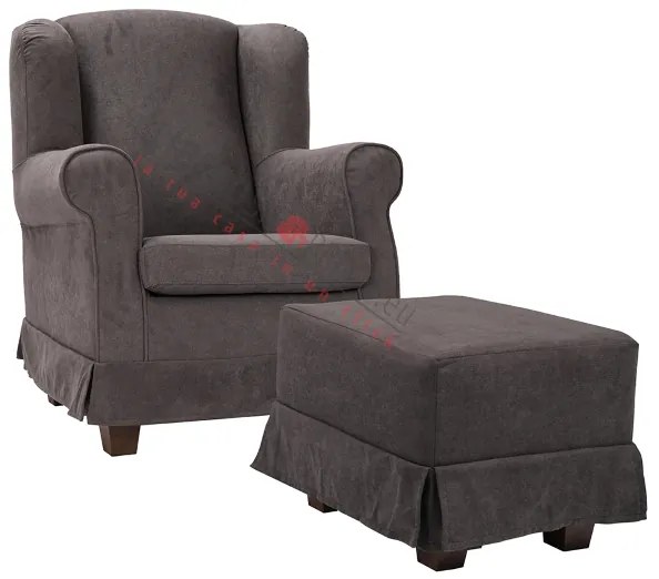 Poltrona imbottita in tessuto sfoderabile BERGERE GRIGIO con pouf