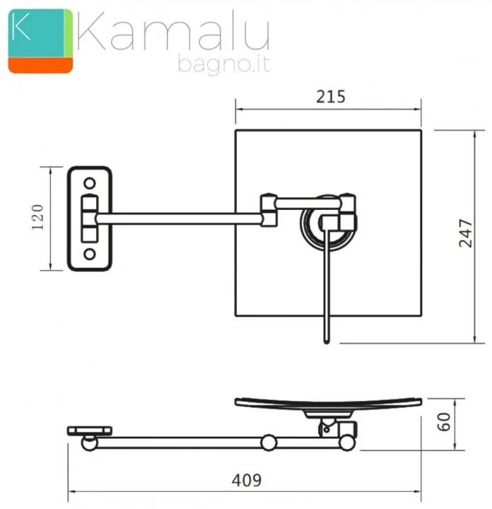 Kamalu - specchio ingranditore orientabile 22x22cm per alberghi finitura cromata sp-3591