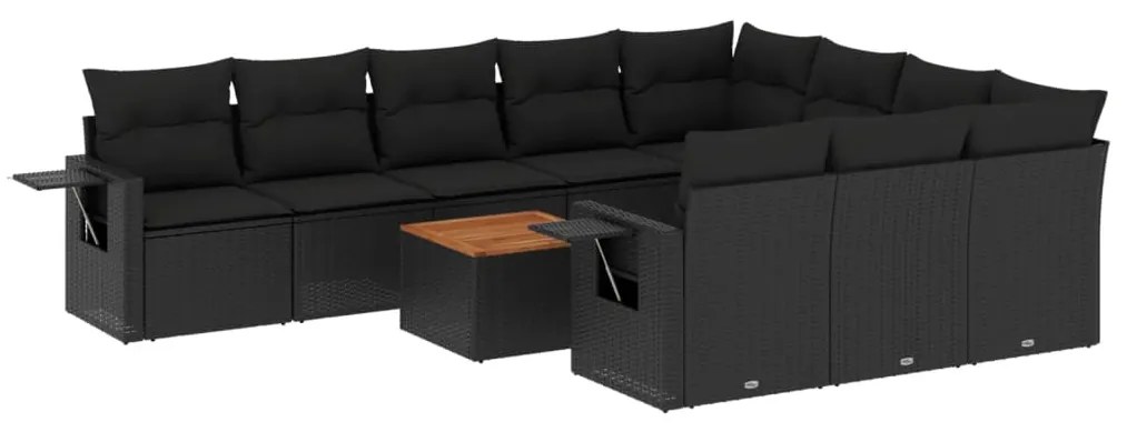 Set Divani da Giardino 11 pz con Cuscini in Polyrattan Nero