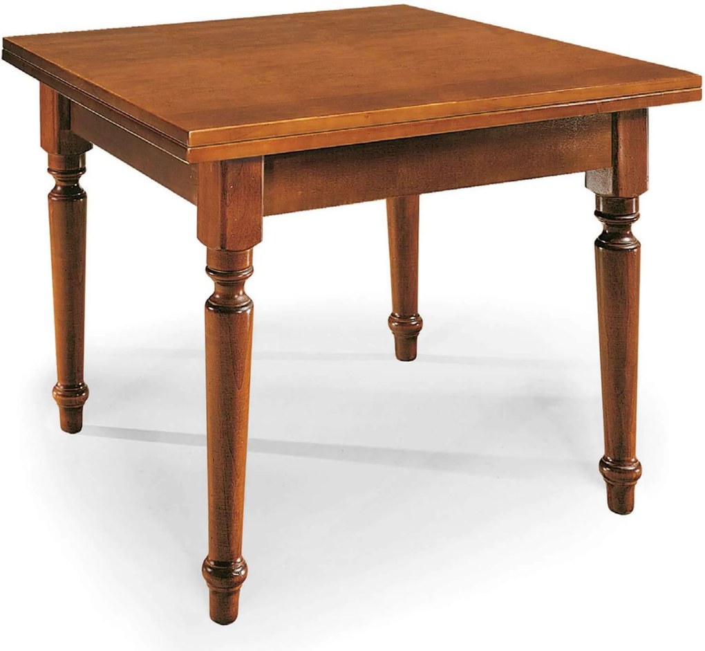 GEORDIE - tavolo da pranzo allungabile a libro in legno massello bianco gamba tornita cm 100 X 100/200