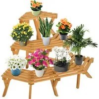 EasyComfort Scaletta Portavasi in Legno Angolare con 3 Mensole, 96x64x61cm