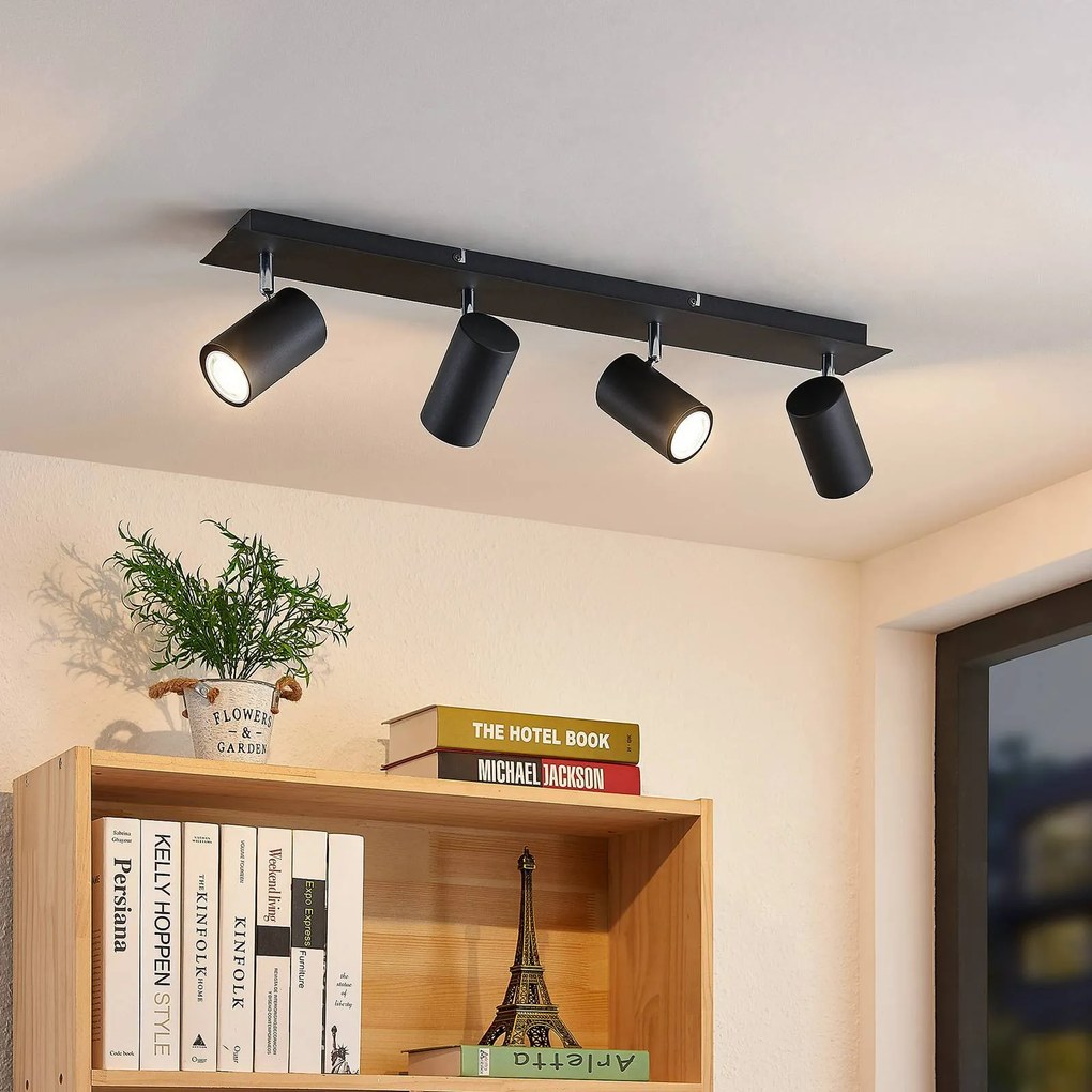 Faretto da soffitto Lindby Joffrey, 70 cm, nero, a 4 luci, GU10