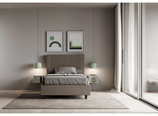 Letto matrimoniale francese contenitore imbottito 140x190 similpelle cappuccino Goya
