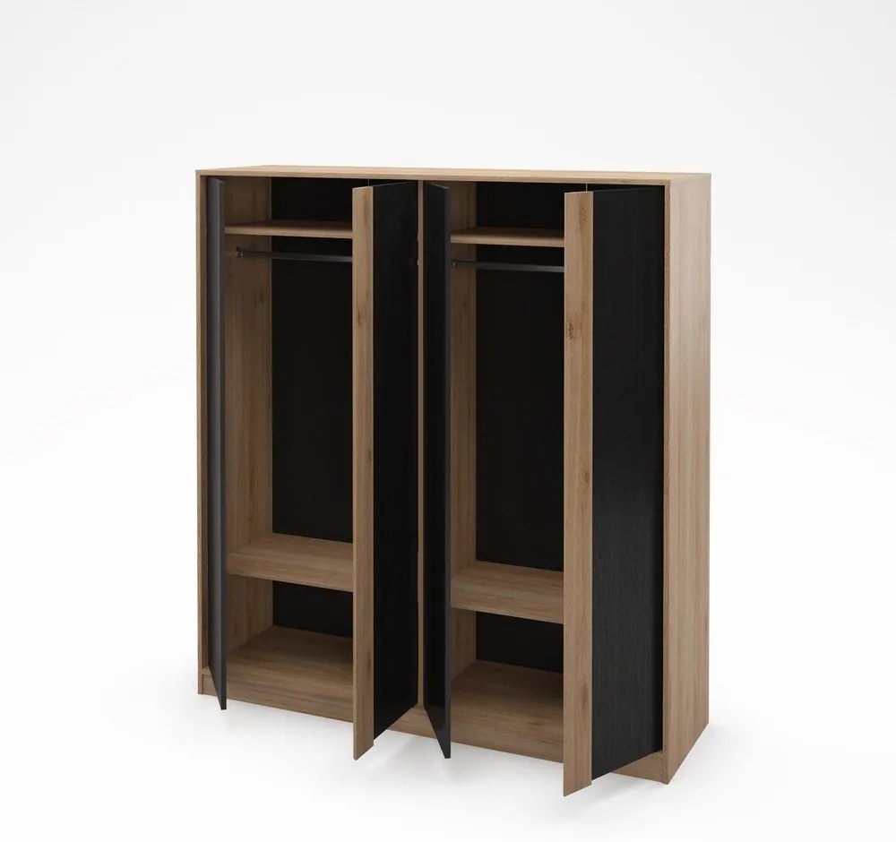 Armadio effetto rovere con decoro nero-naturale 180x197,5x53 cm Dennis - Marckeric