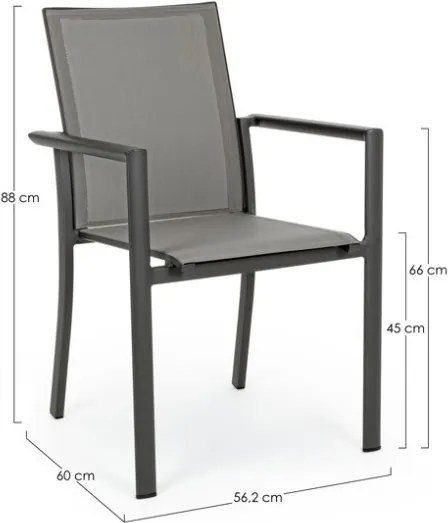 Sedia Da Esterno Antracite In Alluminio E Textilene Con Braccioli Konnor Bizzotto