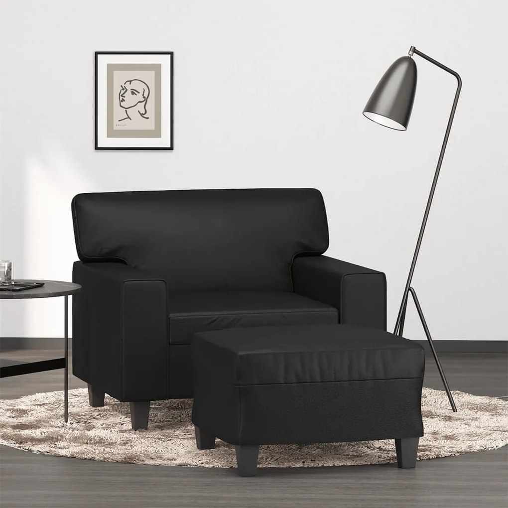 Poltrona con poggiapiedi nero 60 cm in similpelle