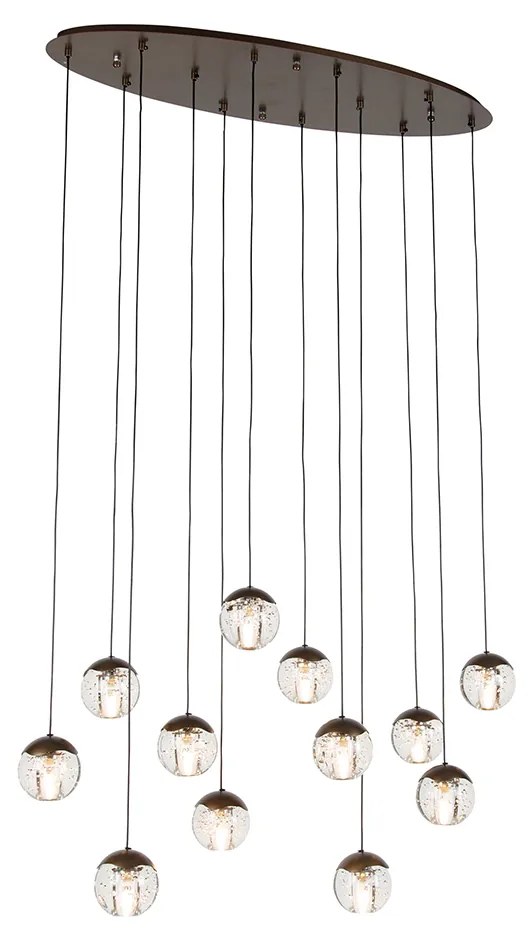 Lampadario di design bronzo scuro con vetro trasparente 12 luci - Inge