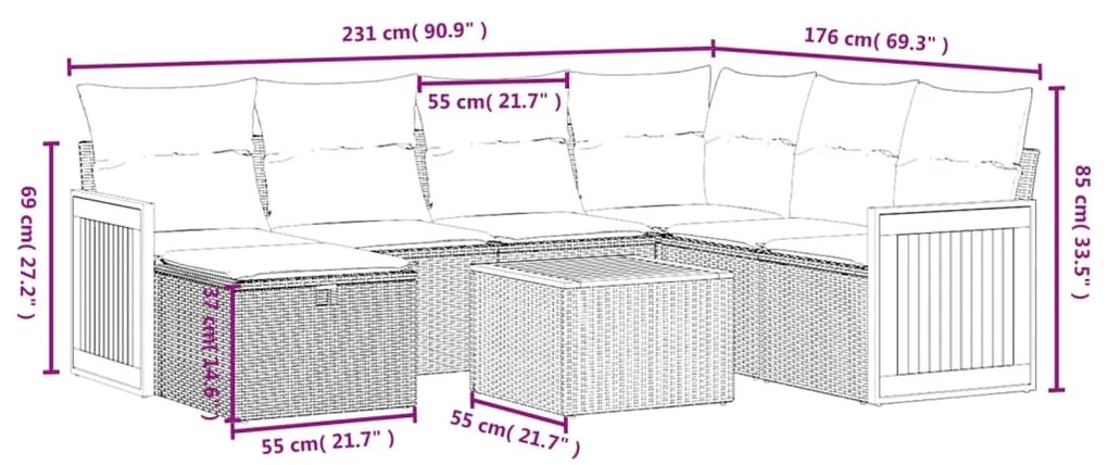 Set Divani da Giardino con Cuscini 8 pz Nero in Polyrattan