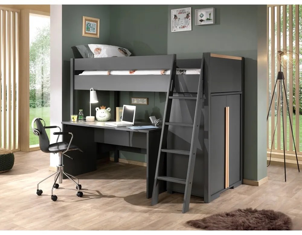 Letto rialzato per bambini grigio scuro 90x200 cm London - Vipack