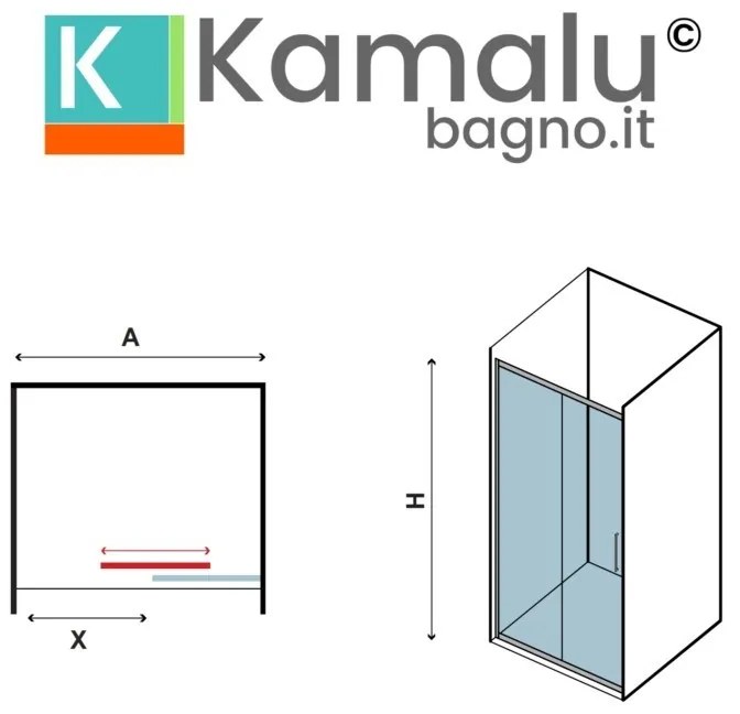 Kamalu - Porta doccia nicchia 130cm scorrevole vetro 8mm altezza 200h | KEL4000