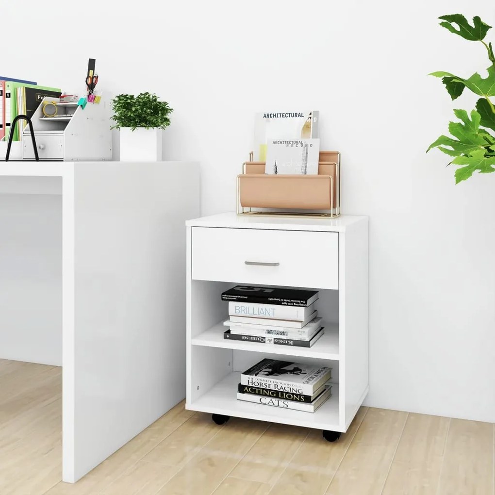 Mobiletto Con Ruote Bianco 46x36x59 Cm İn Legno Multistrato /