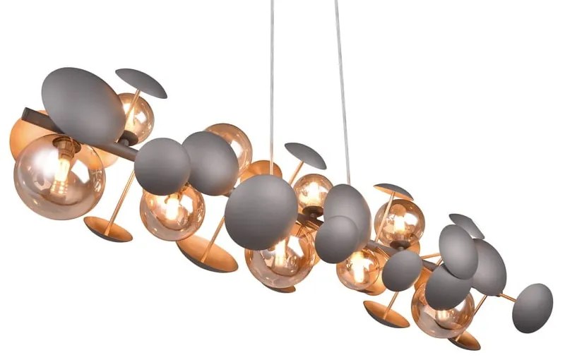 Lampada a sospensione con paralume in vetro grigio-oro Bubble - Trio Select