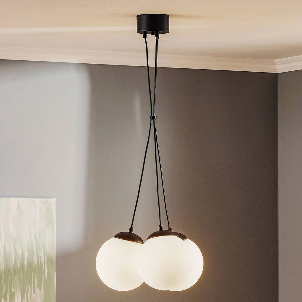 Eko-Light Lampada a sospensione Lima vetro opalino nero a 3 luci Bundle