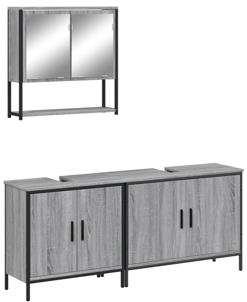 Set mobili da bagno 3 pz grigio sonoma in legno multistrato