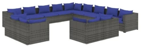 Set Divani da Giardino 13 pz con Cuscini in Polyrattan Grigio