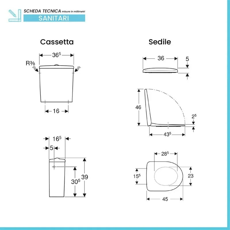 Vaso monoblocco con scarico a parete e sedile termoindurente con chiusura standard – Selnova