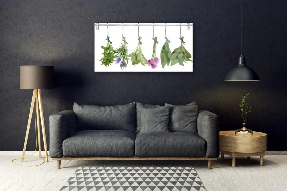 Quadro acrilico Erbe, foglie secche, fiori 100x50 cm