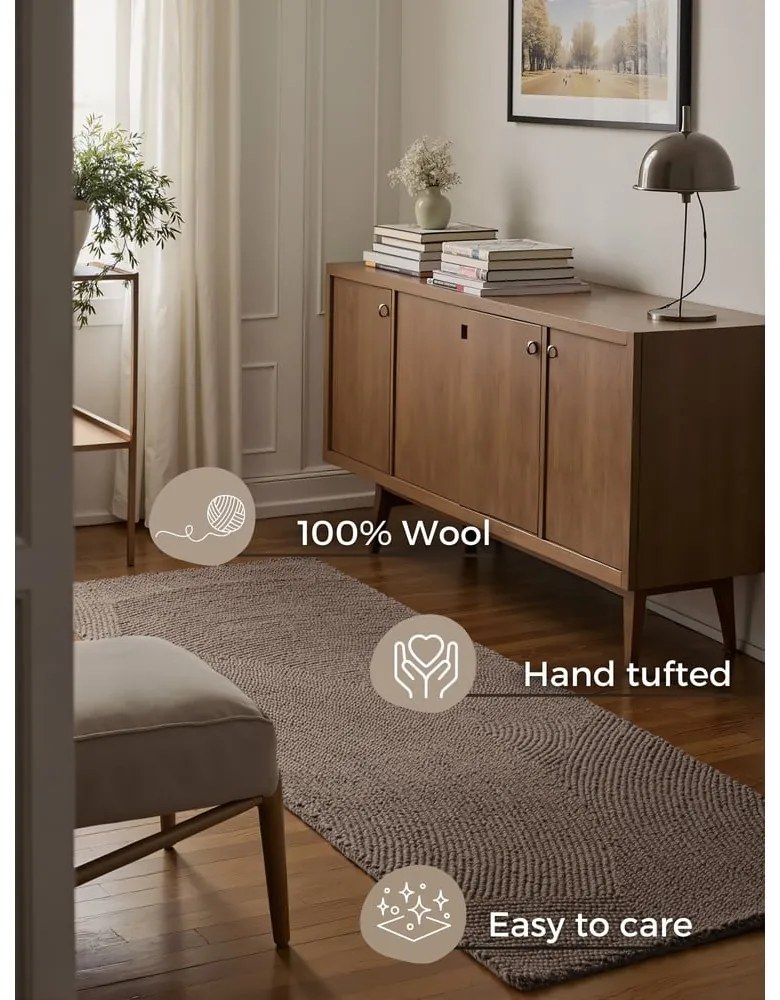 Passatoia grigio tortora in lana tessuta a mano 80x300 cm Eleni Taupe – Hanse Home