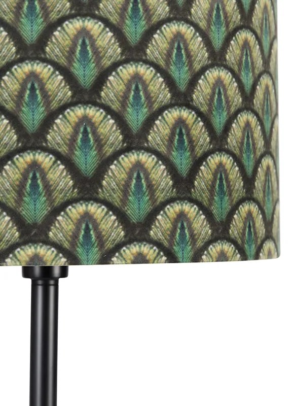 Lampada da terra con paralume nero design pavone interno oro 40 cm - Simplo