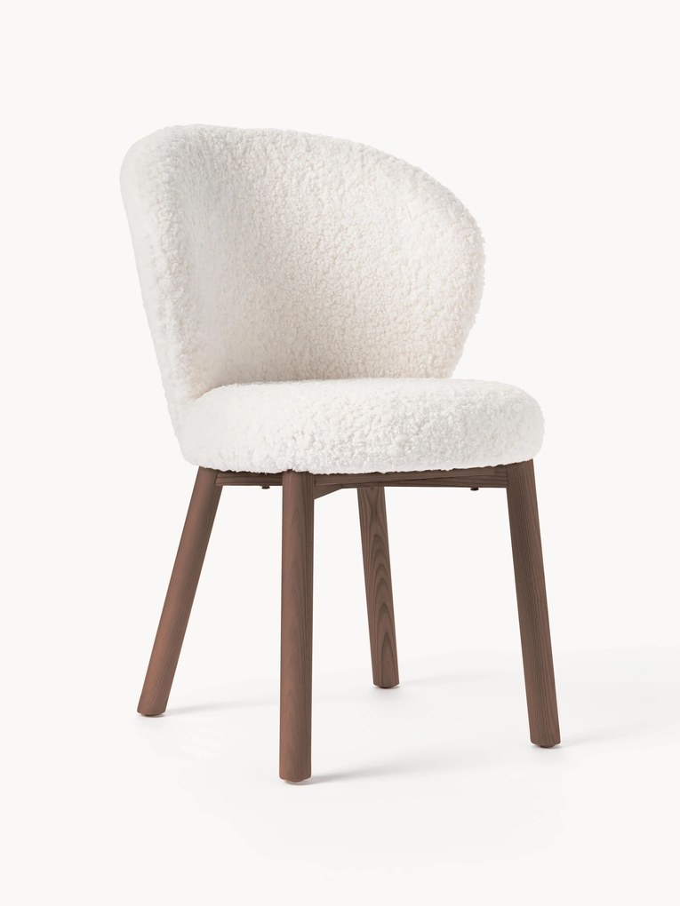 Sedia imbottita in teddy con gambe in legno di frassino Serena