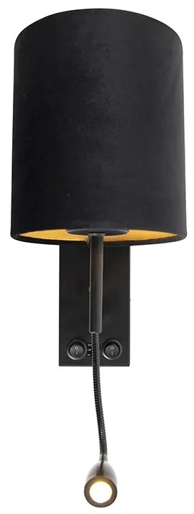 Lampada da parete intelligente nera con paralume in velluto incl. Wifi A60 - Stacca