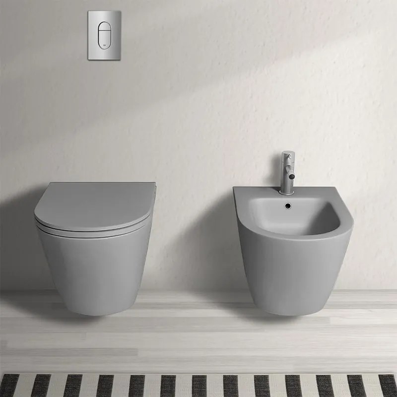 Set sanitari bagno sospesi Feeling rimless grigio opaco con copriwc softclose