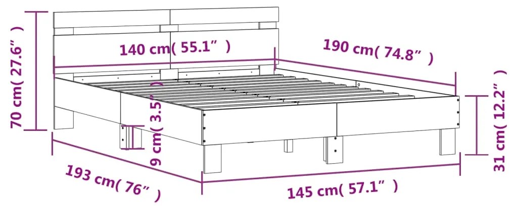 Giroletto Testiera Grigio Cemento 140x190 cm Legno Multistrato