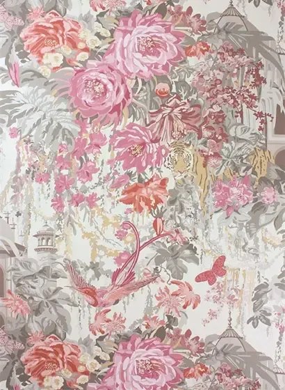 Matthew Williamson Carta da parati Mughal Garden - Old Rose/ Grey