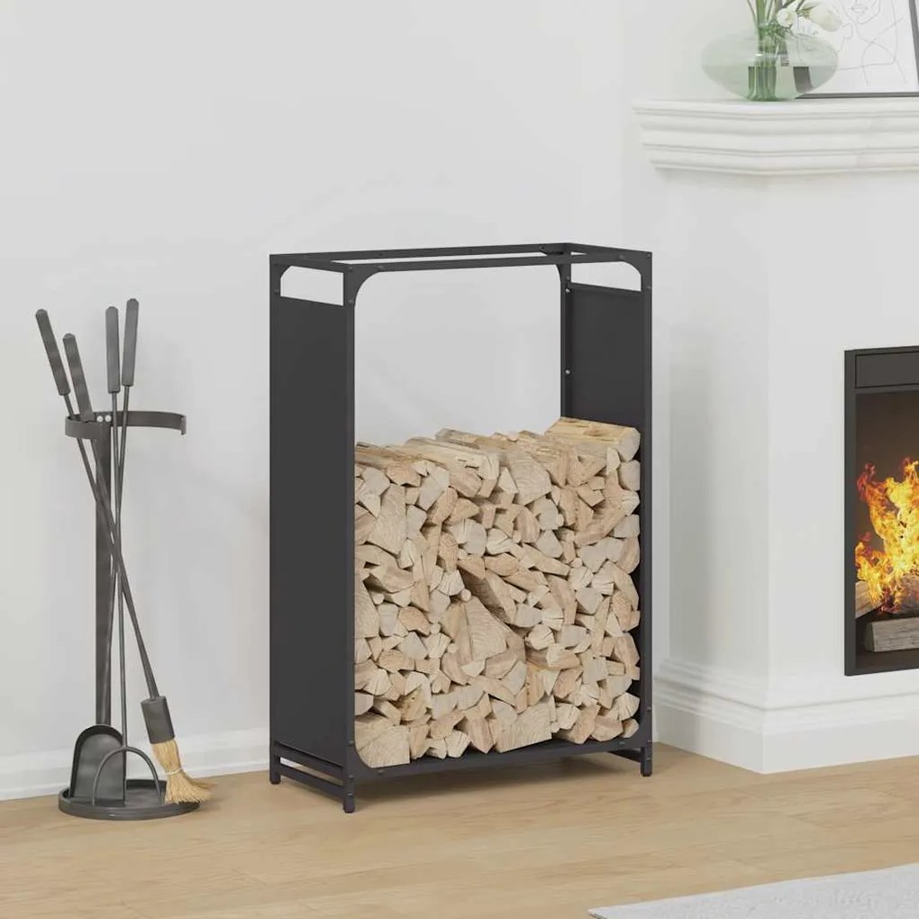 Rastrelliera Per Legna Da Ardere Nera 60x28x90 Cm /